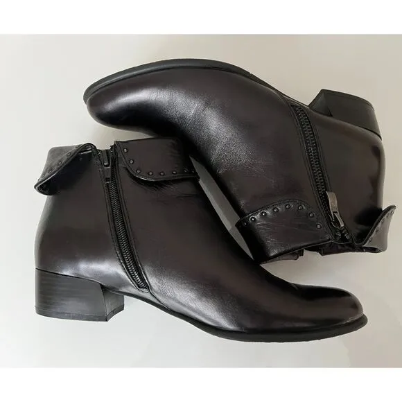 Spring Step Deandra black leather booties with studs. Size 39 (8-8.5).