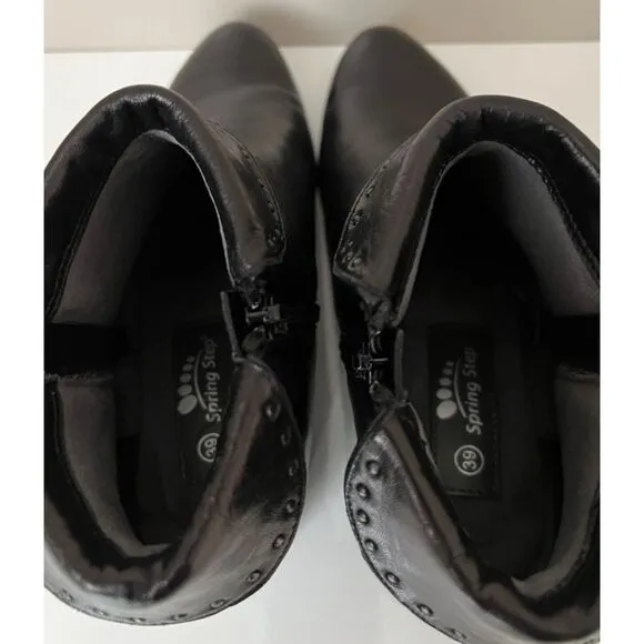 Spring Step Deandra black leather booties with studs. Size 39 (8-8.5).