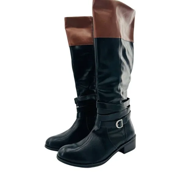 St. John's Bay Women’s Douglas Stacked Heel Riding Two Tone Boots Size 9