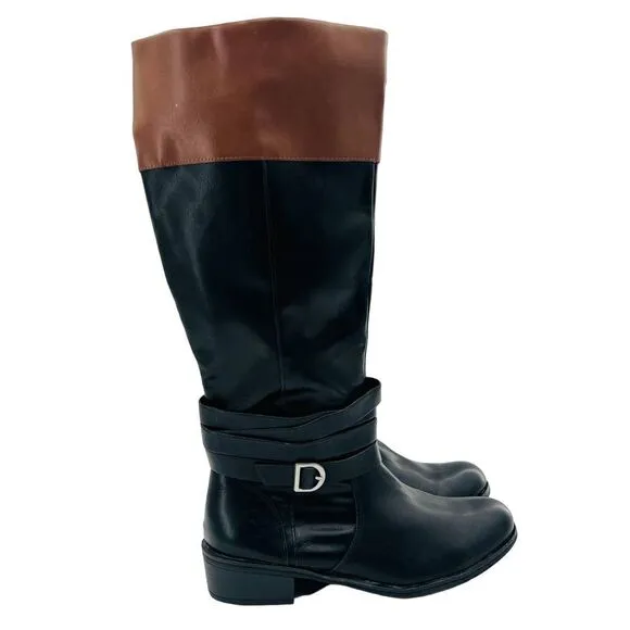 St. John's Bay Women’s Douglas Stacked Heel Riding Two Tone Boots Size 9