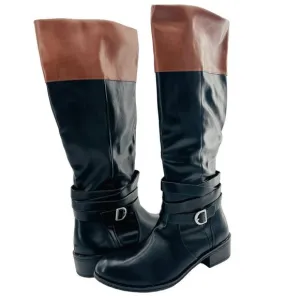St. John's Bay Women’s Douglas Stacked Heel Riding Two Tone Boots Size 9