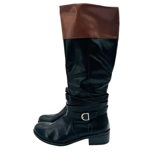 St. John's Bay Women’s Douglas Stacked Heel Riding Two Tone Boots Size 9