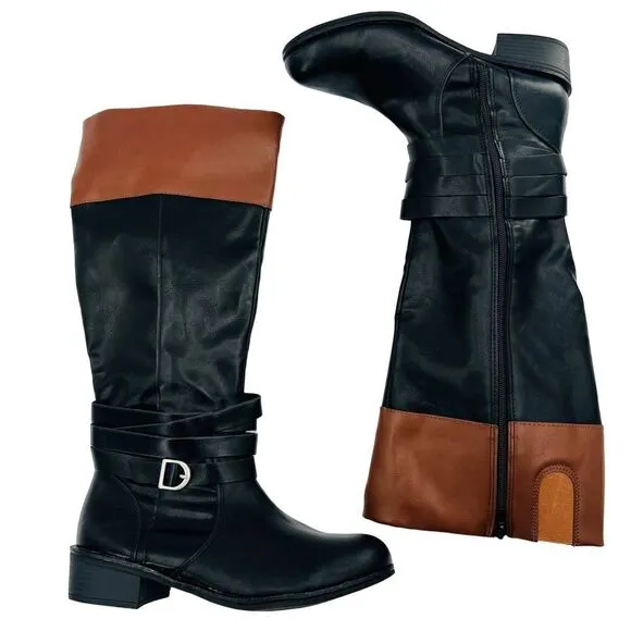 St. John's Bay Women’s Douglas Stacked Heel Riding Two Tone Boots Size 9