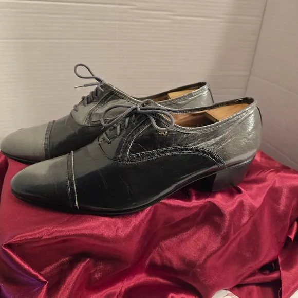 STACEY ADAMS RARE VINTAGE 2 TONE LEATHER WITH HEELS MEN'S SHOES GRAY/BLACK SZ.11