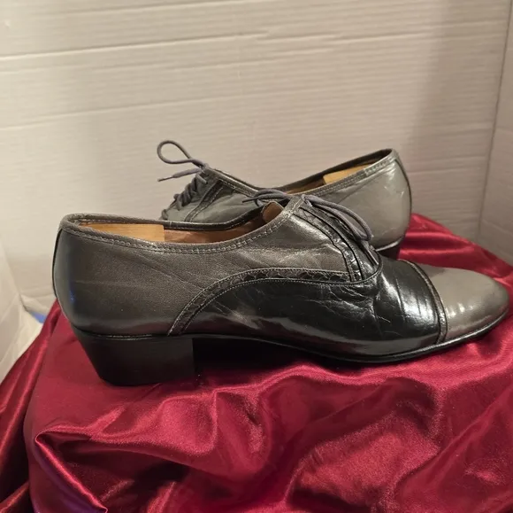 STACEY ADAMS RARE VINTAGE 2 TONE LEATHER WITH HEELS MEN'S SHOES GRAY/BLACK SZ.11