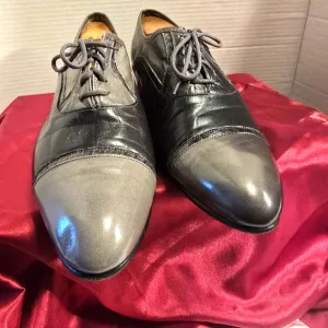 STACEY ADAMS RARE VINTAGE 2 TONE LEATHER WITH HEELS MEN'S SHOES GRAY/BLACK SZ.11