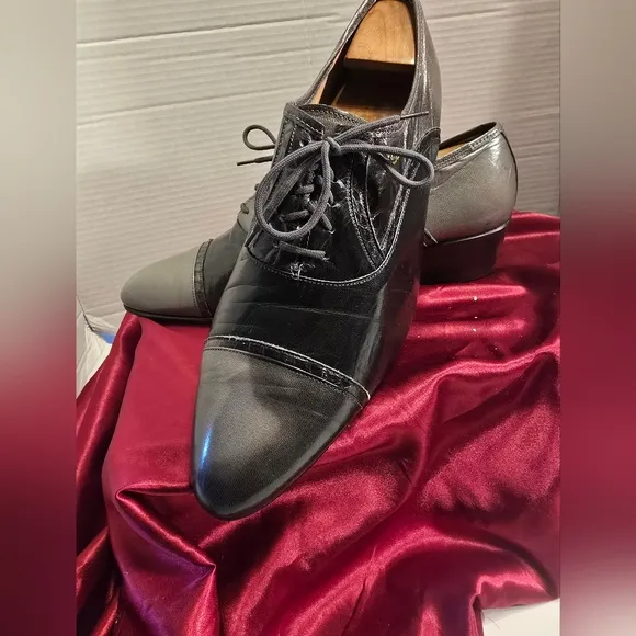 STACEY ADAMS RARE VINTAGE 2 TONE LEATHER WITH HEELS MEN'S SHOES GRAY/BLACK SZ.11