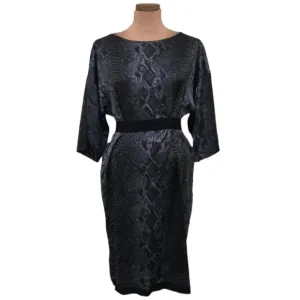 Stella McCartney Midi Dress Size 40 US 6 Gray Black Silk Snake Skin Print