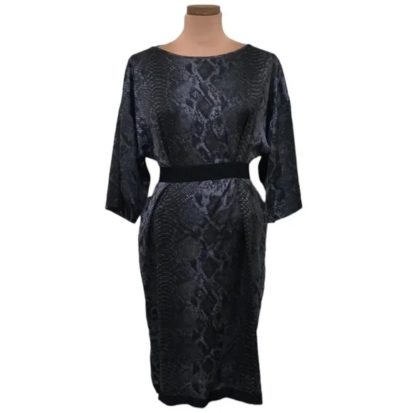 Stella McCartney Midi Dress Size 40 US 6 Gray Black Silk Snake Skin Print