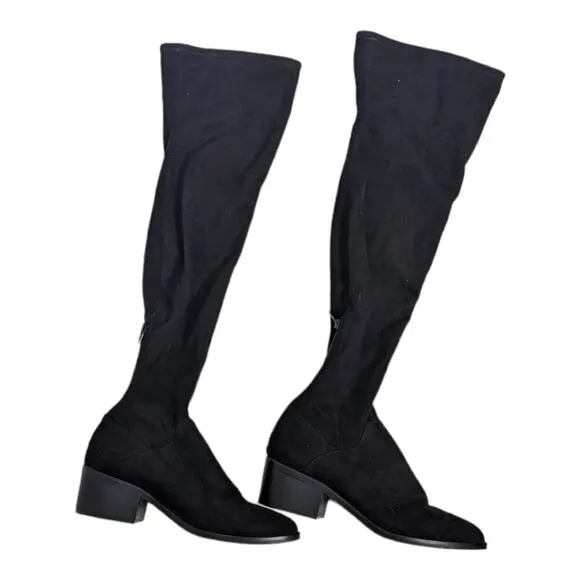 Steve Madden Garren Above Knee Boot Black Faux Suede Fabric Size  9