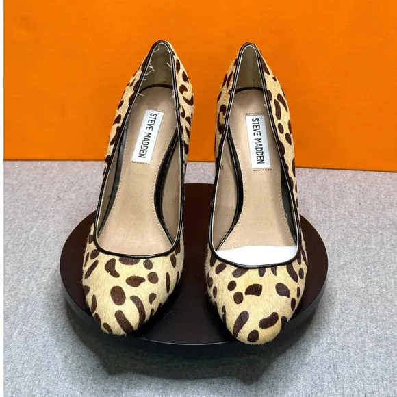 Steve Madden Jazmynn Leopard Pony Hair Pump Size 6.5 EU 37 NEW WITH BOX