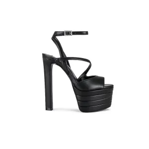 STEVE MADDEN Larssa Black Faux Leather Strap Platform Pump in Black, size 7.5