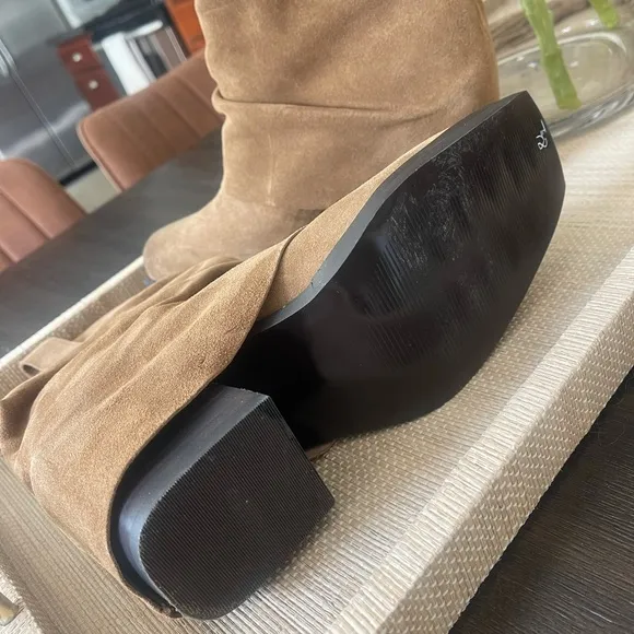 Steve Madden Pia Tan Suede Leather Stacked Heel Boots