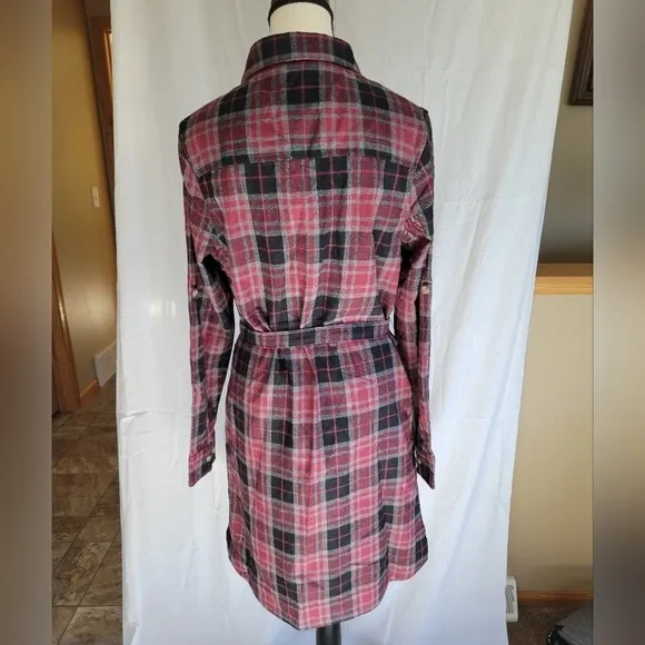 Stillwater Supply Co maroon/black plaid long sleeve flannel button down dress M