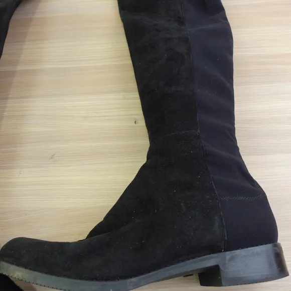 Stuart Weitzman 5050 Boots Women 9 B Black Tall Suede Over The Knee Stretch Flat