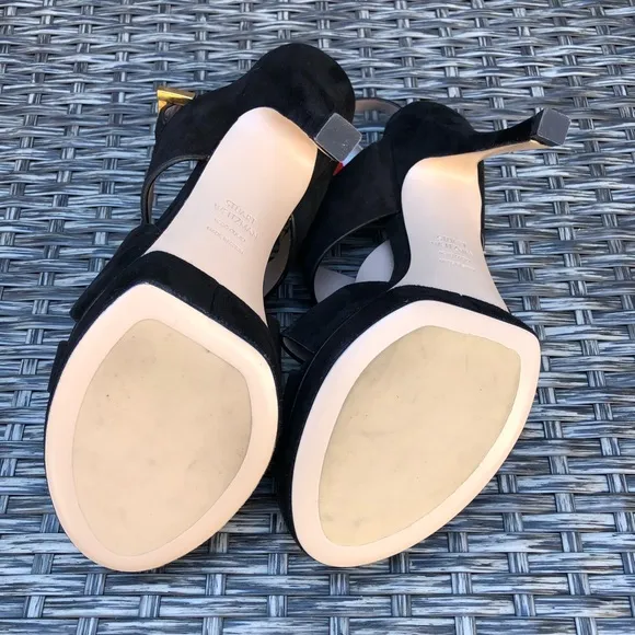 Stuart Weitzman Black Suede Crisscross Heel Sandal Size 39.5EU NEW