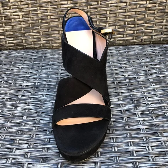Stuart Weitzman Black Suede Crisscross Heel Sandal Size 39.5EU NEW
