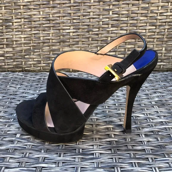 Stuart Weitzman Black Suede Crisscross Heel Sandal Size 39.5EU NEW