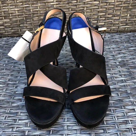 Stuart Weitzman Black Suede Crisscross Heel Sandal Size 39.5EU NEW