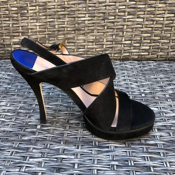 Stuart Weitzman Black Suede Crisscross Heel Sandal Size 39.5EU NEW