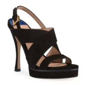 Stuart Weitzman Black Suede Crisscross Heel Sandal Size 39.5EU NEW
