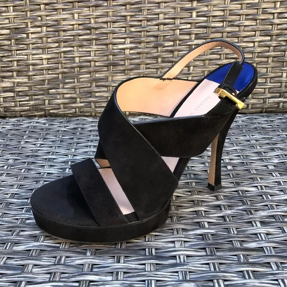 Stuart Weitzman Black Suede Crisscross Heel Sandal Size 39.5EU NEW