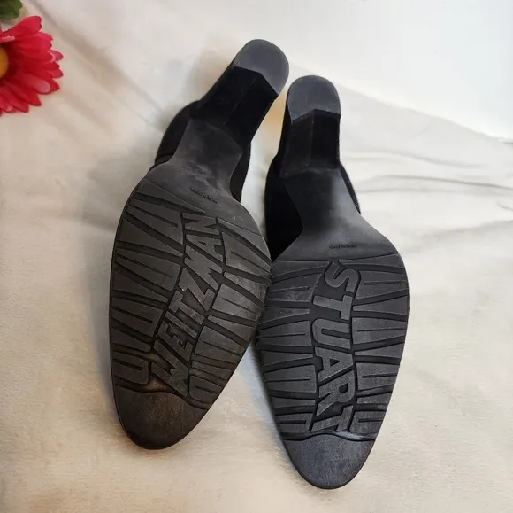 Stuart Weitzman Black Suede Leather Slip On Heels Traction Luxury Designer