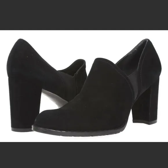 Stuart Weitzman Black Suede Leather Slip On Heels Traction Luxury Designer