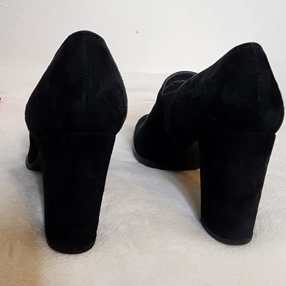 Stuart Weitzman Black Suede Leather Slip On Heels Traction Luxury Designer