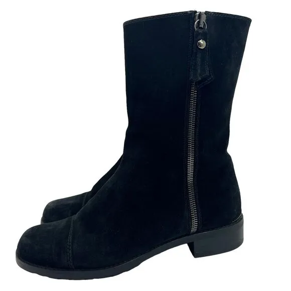 STUART Weitzman Duluth Black Suede Zip Flat Boots Size 7