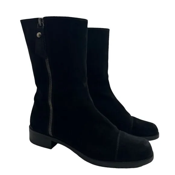 STUART Weitzman Duluth Black Suede Zip Flat Boots Size 7