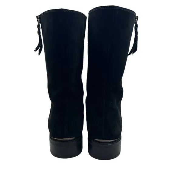 STUART Weitzman Duluth Black Suede Zip Flat Boots Size 7