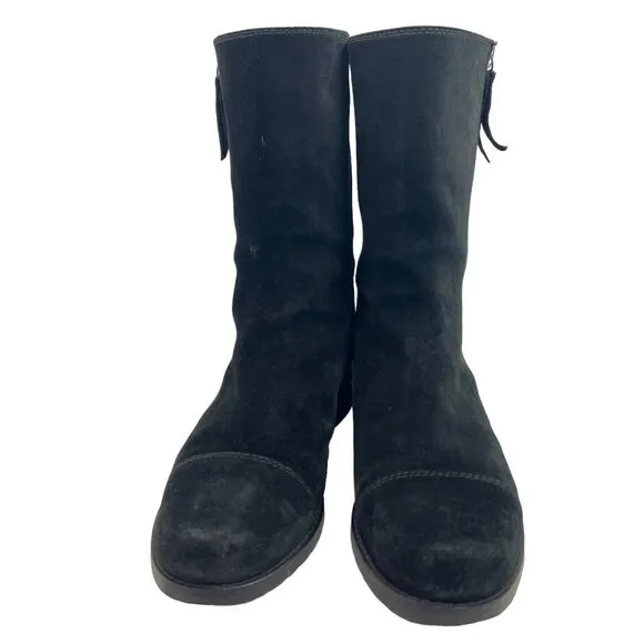 STUART Weitzman Duluth Black Suede Zip Flat Boots Size 7