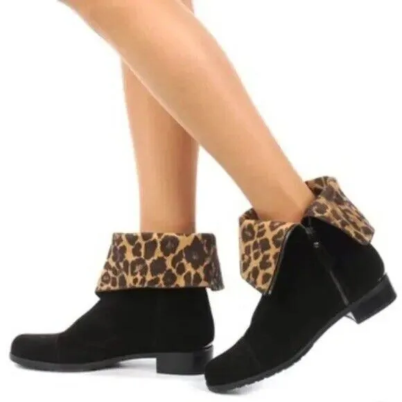 STUART Weitzman Duluth Black Suede Zip Flat Boots Size 7