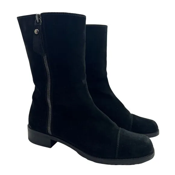 STUART Weitzman Duluth Black Suede Zip Flat Boots Size 7