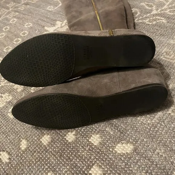 Stuart Weitzman Elf boots over the knee suede grey 9.5M wedge exposed zipper