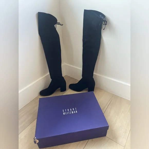 STUART WEITZMAN Genna Over the Knee OTL Boots Size 8.5 black Stretch Suede