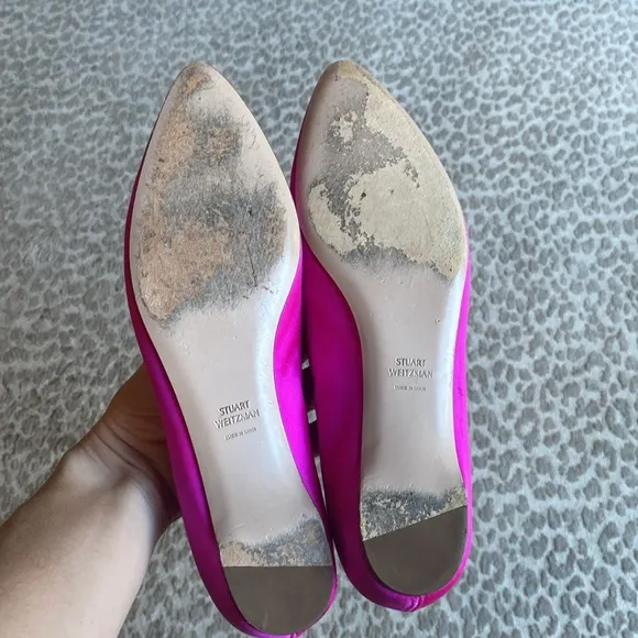 Stuart Weitzman Julie Hot Pink Satin-Wrapped Flat Skimmer, size 8