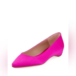 Stuart Weitzman Julie Hot Pink Satin-Wrapped Flat Skimmer, size 8
