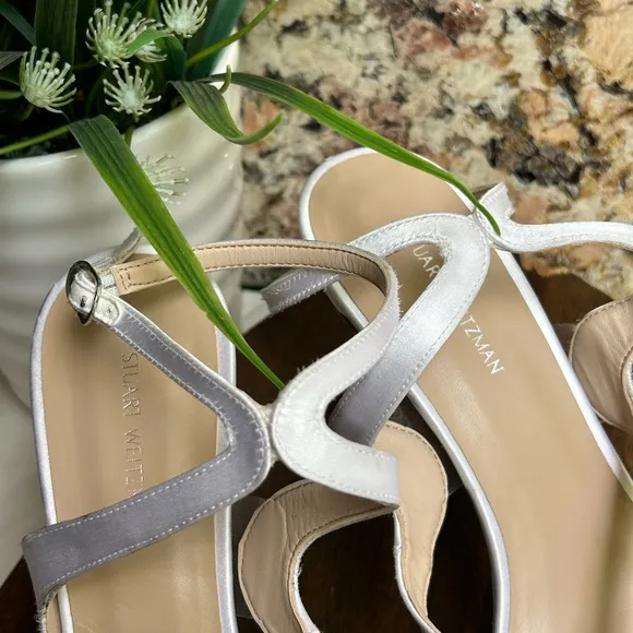 Stuart Weitzman Mariposa white Satin Sandal size 8 women Bride shoes