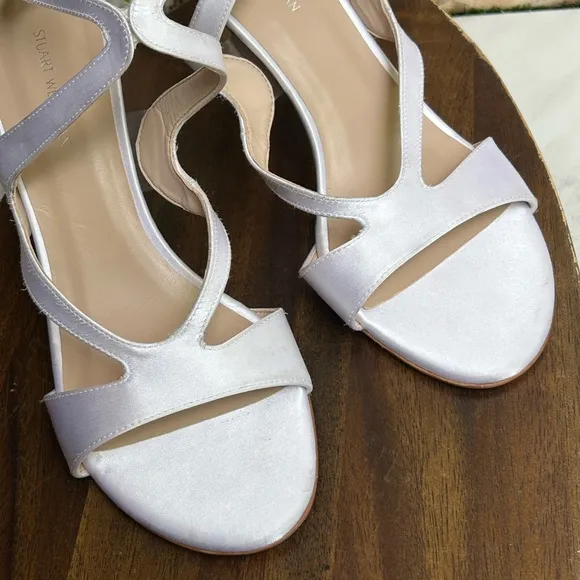 Stuart Weitzman Mariposa white Satin Sandal size 8 women Bride shoes