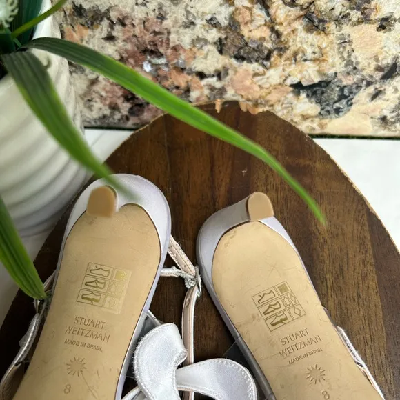 Stuart Weitzman Mariposa white Satin Sandal size 8 women Bride shoes