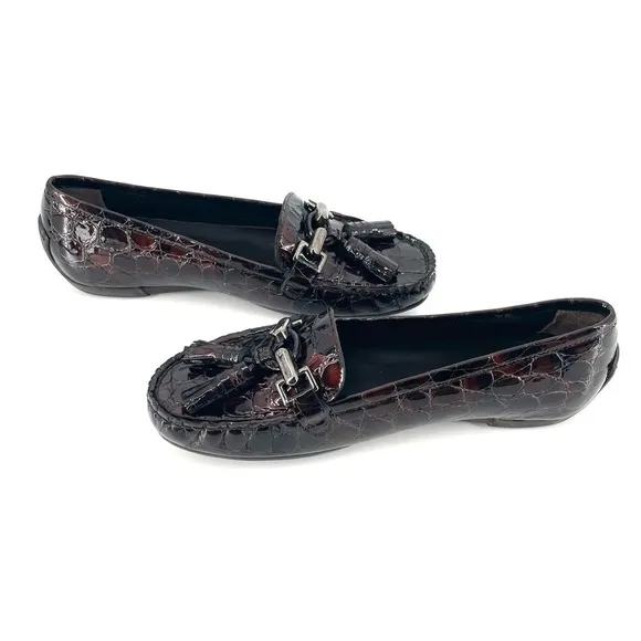Stuart Weitzman NEW Croc Embossed Patent Leather Loafer Shoe