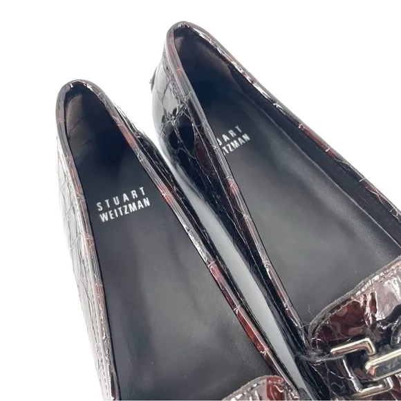 Stuart Weitzman NEW Croc Embossed Patent Leather Loafer Shoe