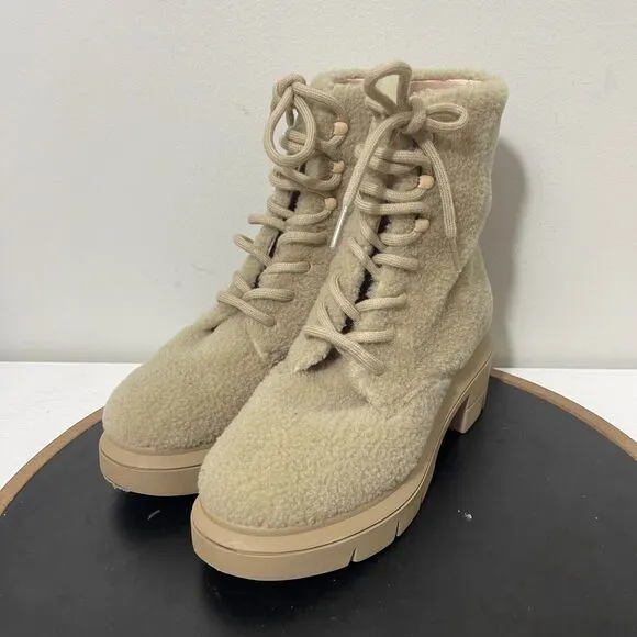 Stuart Weitzman Nisha Chill Shearling Lace Up Ankle Booties Womens 4 C EU 34.5