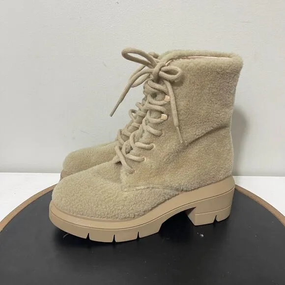 Stuart Weitzman Nisha Chill Shearling Lace Up Ankle Booties Womens 4 C EU 34.5