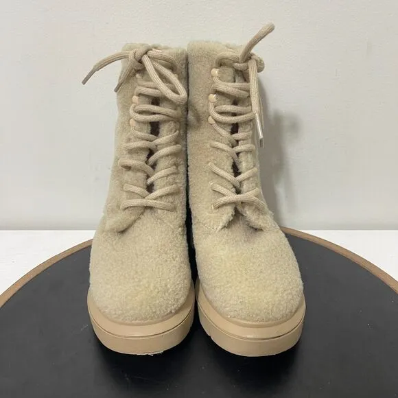 Stuart Weitzman Nisha Chill Shearling Lace Up Ankle Booties Womens 4 C EU 34.5