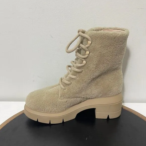 Stuart Weitzman Nisha Chill Shearling Lace Up Ankle Booties Womens 4 C EU 34.5