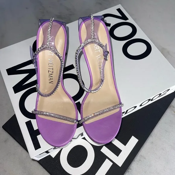 Stuart Weitzman Nudistglam Crystal Embellished PVC Sandals in Purple