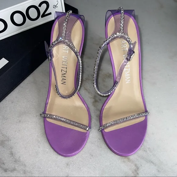 Stuart Weitzman Nudistglam Crystal Embellished PVC Sandals in Purple